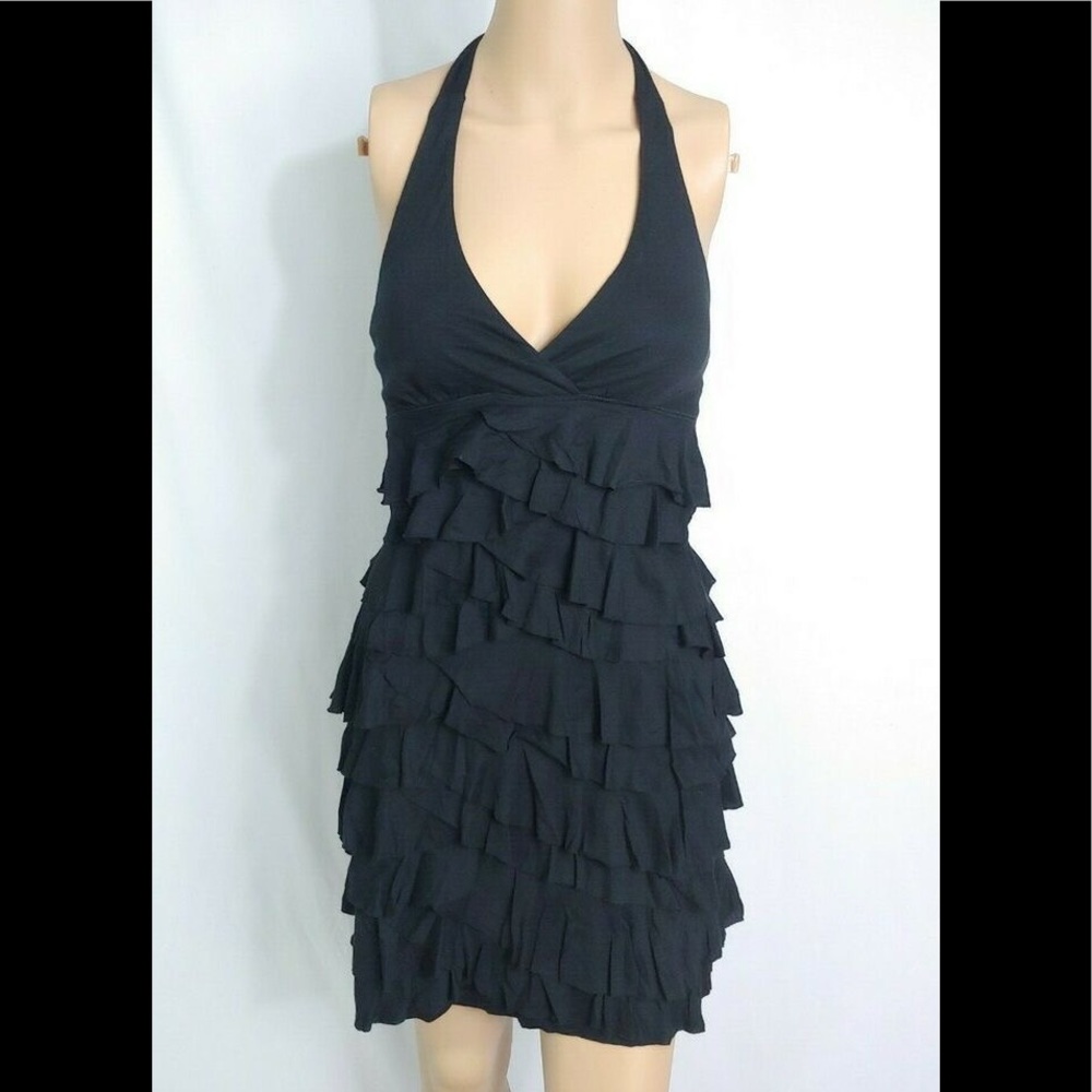 Black Express Tiered Ruffle Halter Dress